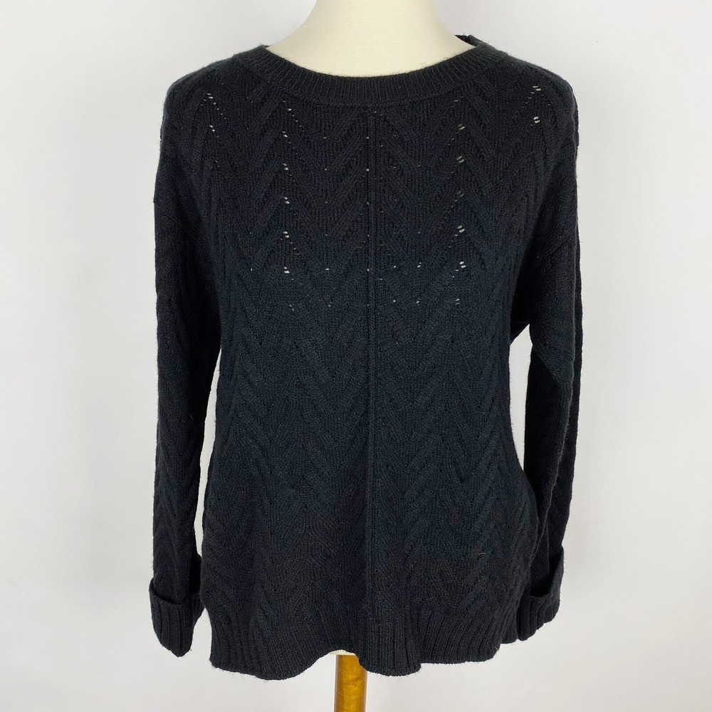 Soho Jeans NY&Co Chevron Pointelle Side‎ Pocket Sweater Womens Medium Black